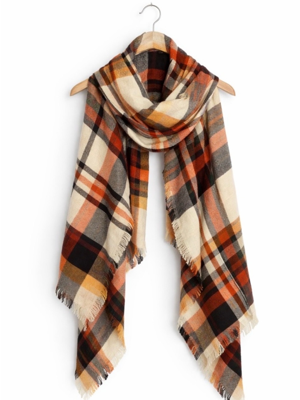 Oversized Plaid Blanket Scarf Fall Winter Fringe Wrap Cozy Shawl - Picture 2 of 2